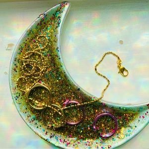Cute moon shaped hand painted jewelry holder!